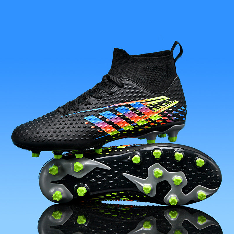 Gold-Plated Sole Men's Football Shoes with Studded Spikes AG Long Spike Shoes for Older Children, Middle and High School Students, Adults, Competition Training Sports Shoes