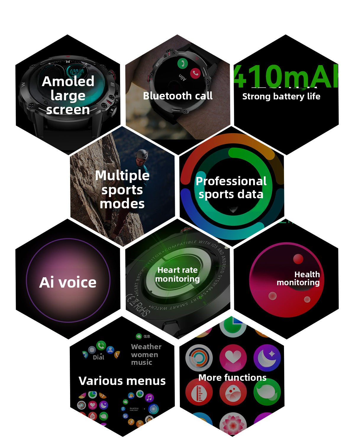 HK87Smart Watch Bluetooth Call Heart Rate Monitoring Exercise Blood Oxygen Blood Pressure AMOLED Bluetooth Version