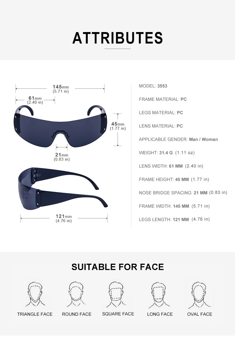 Women's trendy high-end windproof sunglasses Y2K Millennium Frameless Cycling Anti-UV Sunglasses Women's Wholesale