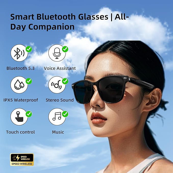 【AI Translation】Smart Bluetooth Glasses for Listening to Music and Calling AI Translation Navigation UV Protection Polarized Lenses
