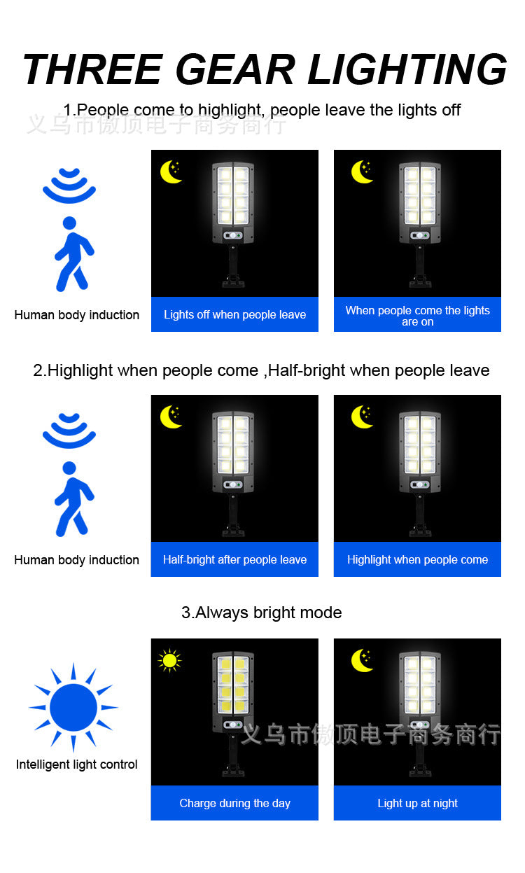 Solar outdoor garden light with human body sensor wall light for home use, waterproof outdoor lighting COB Street Lamp Landscape lamp