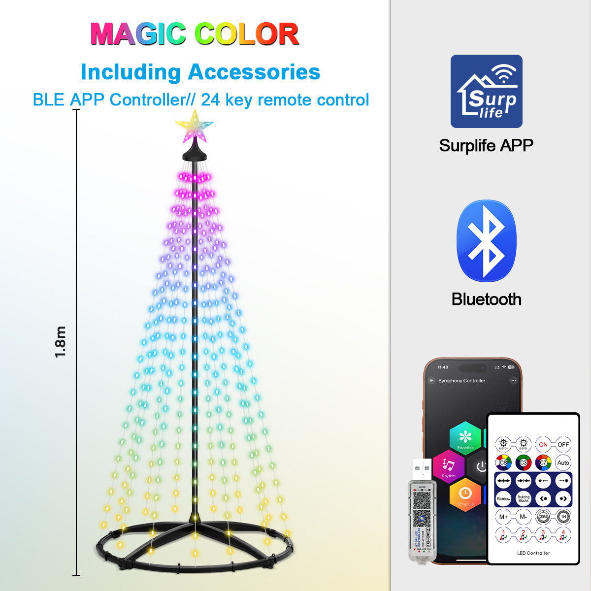 Christmas Tree Decoration Light Bluetooth Stand Tree Light Christmas Lighting Garden Decoration Light Pentagram Waterfall Light USB Style