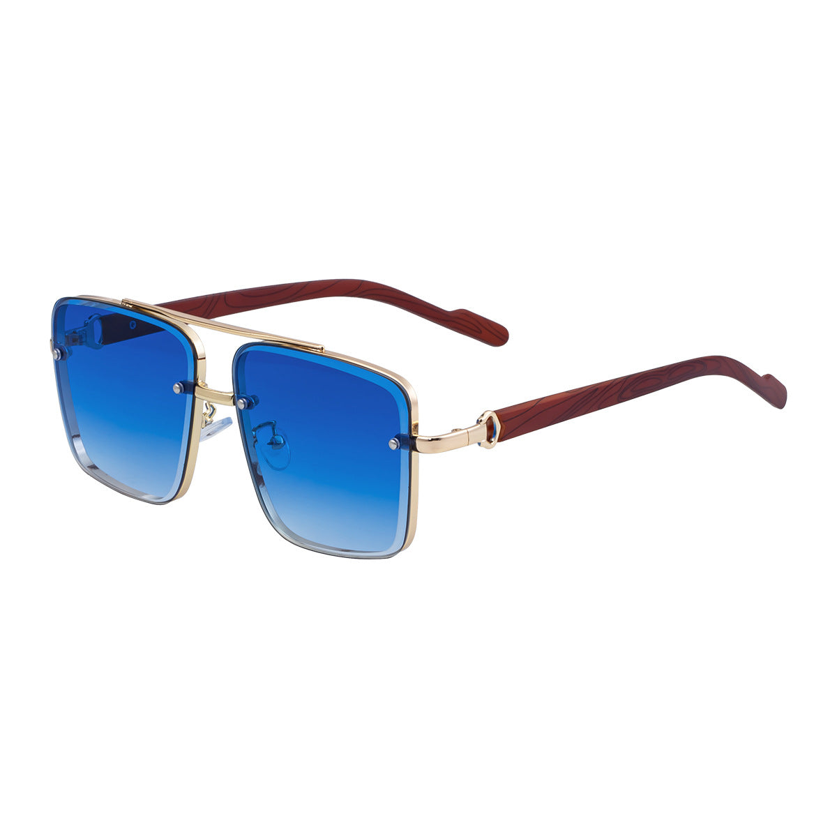 European and American Style Square Frame Cut Edge Sunglasses for Men with Imitation Wood Grain Temples, Men's Trendy Wholesale sunglass