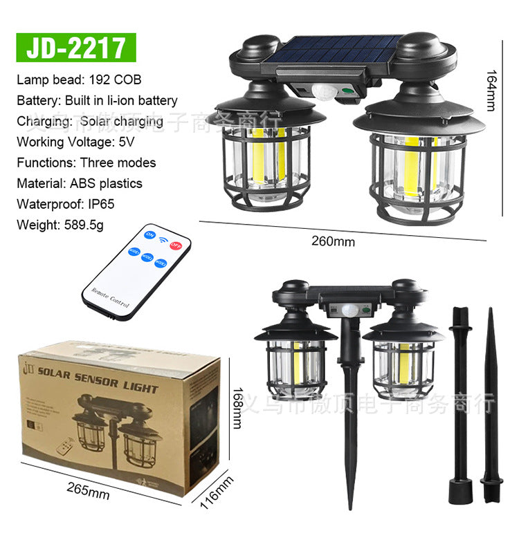 New Double-Head Retro Solar Ground Plug Light Human Body Sensing Split Light Home Wall Lighting Remote Control Light