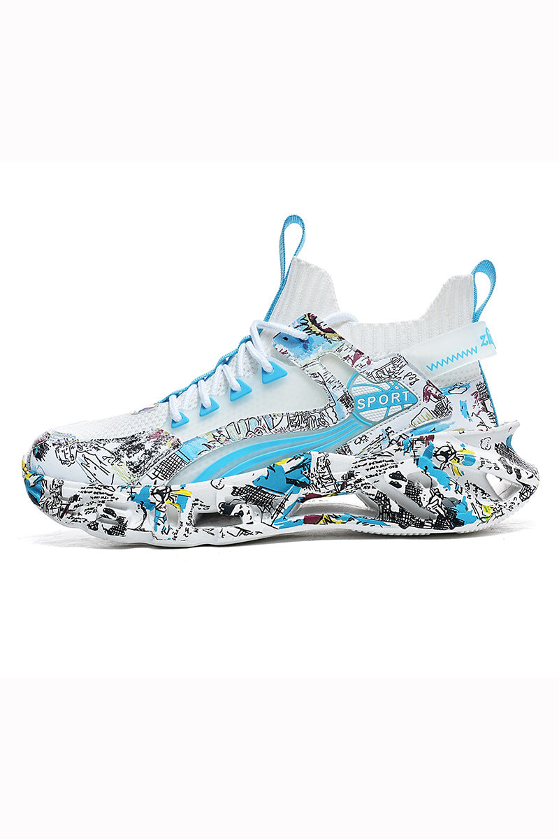 Spring Summer New Style Flyknit Camouflage Blade Men's Shoes Fashion Casual Sports Shoes Shock Absorption Height Increasing Dad Versatile Trendy Shoes