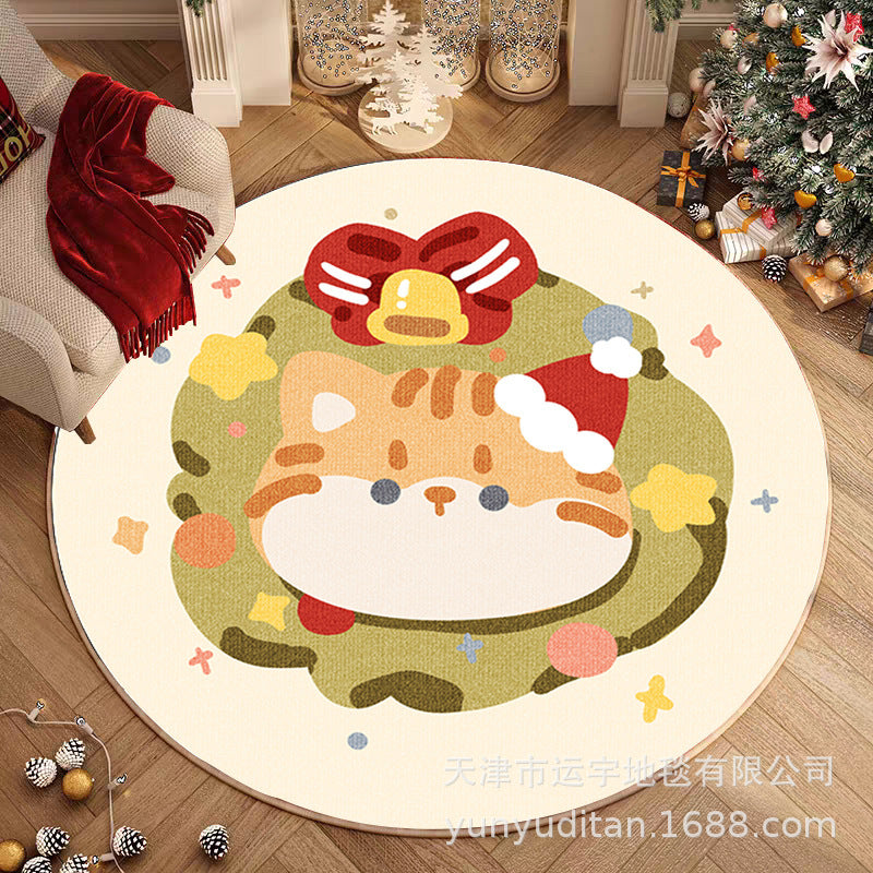 Christmas Carpet Round Living Room Mat Christmas Decoration Atmosphere Mat Christmas Tree Mat Labeling and Shipping