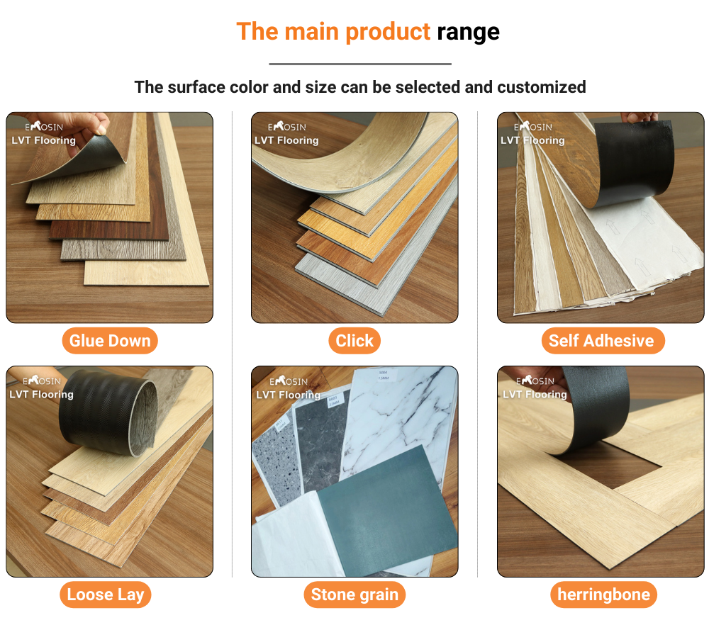 Commercial Grade with Glued on 5mm Waterproof Tile Gluedown Luxury Vinyl Plank Flooring Glue Down Lvp Lvt Flooring
