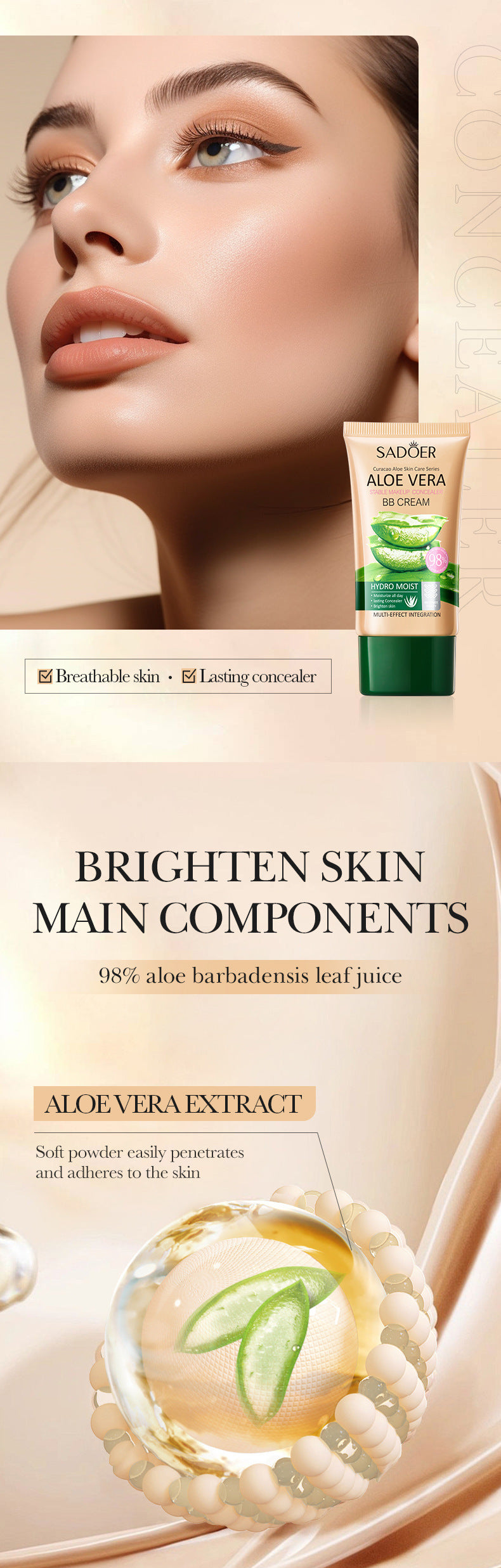 Aloe Vera Long-lasting Concealer BB Frost SADOER Contouring and Shaping Makeup BB Wholesale  Foreign Trade Frost