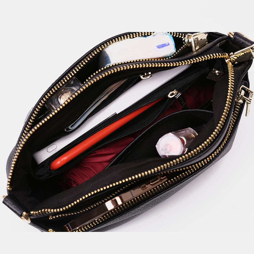 Guangzhou Shiling Genuine Leather Women's Bag for Middle-aged Moms, Small Square Bag, Top Layer Cowhide, Single Shoulder Crossbody Bag, Versatile