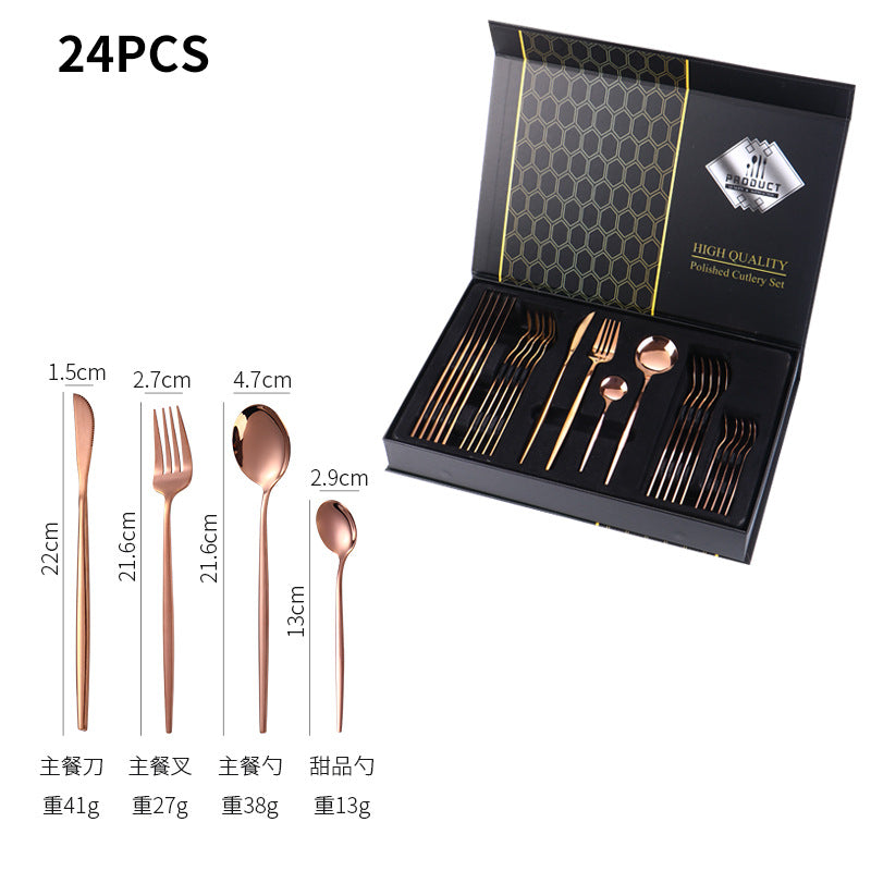 Stainless Steel Cutlery Set24Set of Gold-Plated Portuguese Tableware Western Steak Knife Fork Spoon Gift Box