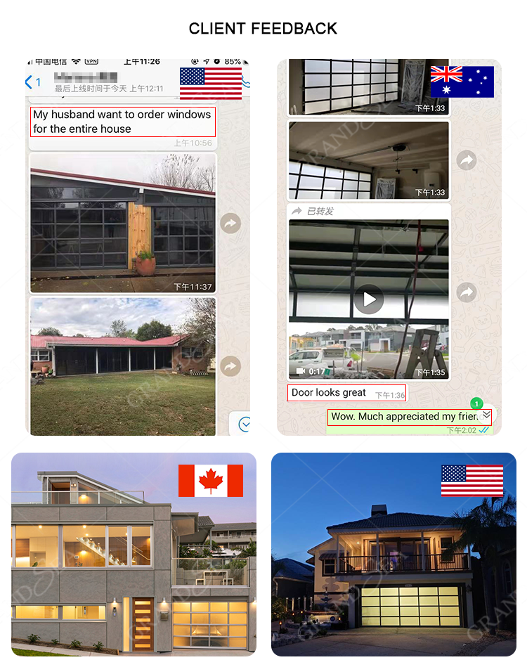 Modern Industrial Overhead Black Panel Garage Door Motor Automatic Aluminum Grille Garage Door for Villa