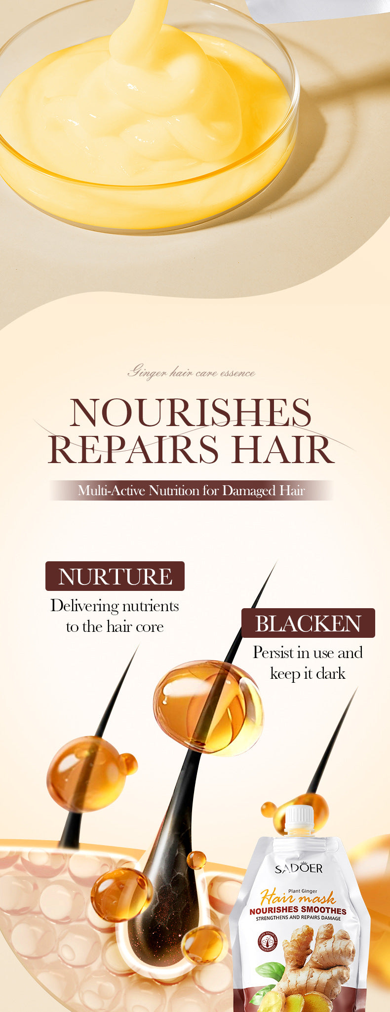 Ginger Hair Mask350g SADOER Smooth Nourishing Repair Moisturizing Hair Mask  Wholesale