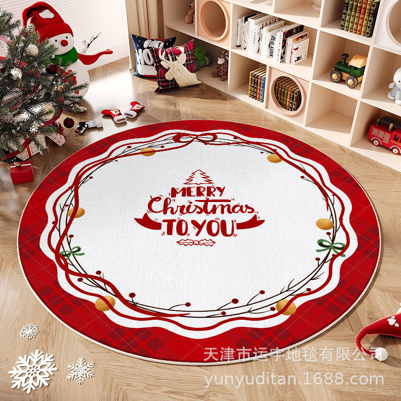Christmas Carpet Round Living Room Mat Christmas Decoration Atmosphere Mat Christmas Tree Mat Labeling and Shipping