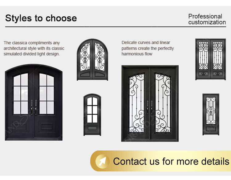 Foshan Factory High Quality Double Front Entry Doors Wrought Iron Doors Double Exterior