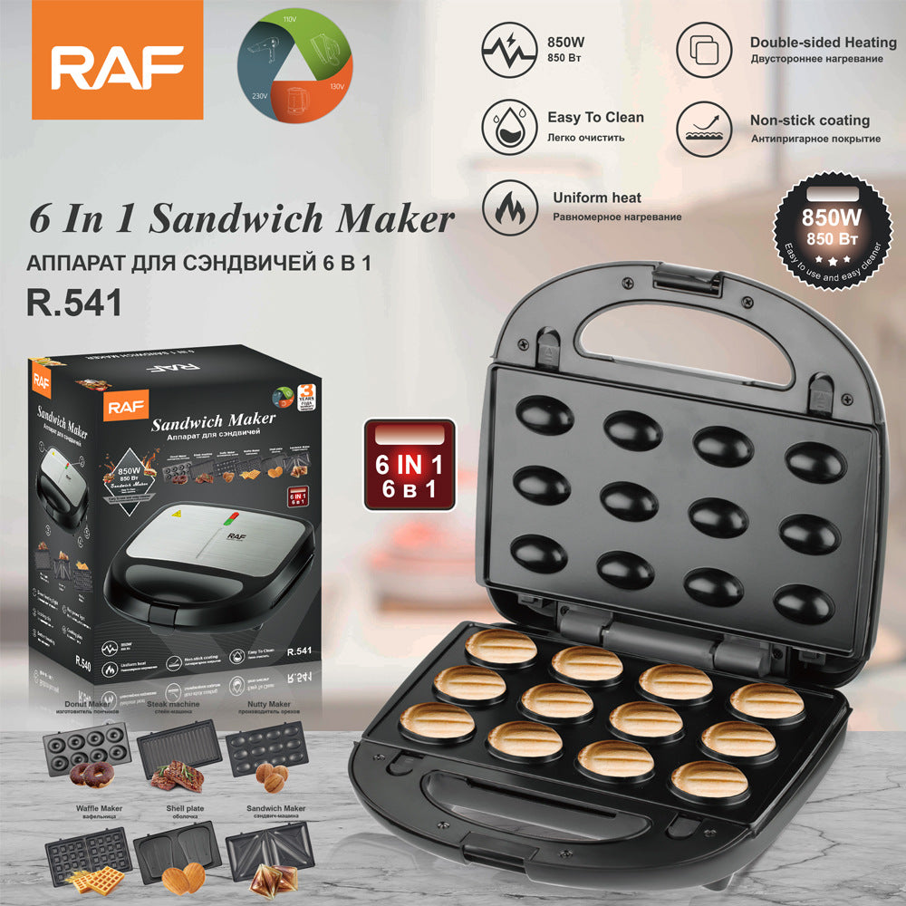RAF European Standard Multifunctional 6-in-1 Sandwich Maker Home Breakfast Machine Baking Donut Maker Baking