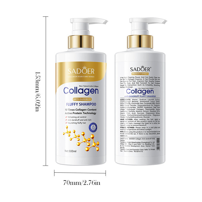 Collagen Anti-Dandruff Shampoo500ml SADOER Smooth Clean Fluffy Shampoo Wholesale