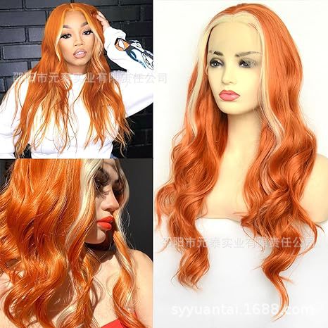 Synthetic Lace Front Wig Orange with Blonde Highlight wigs