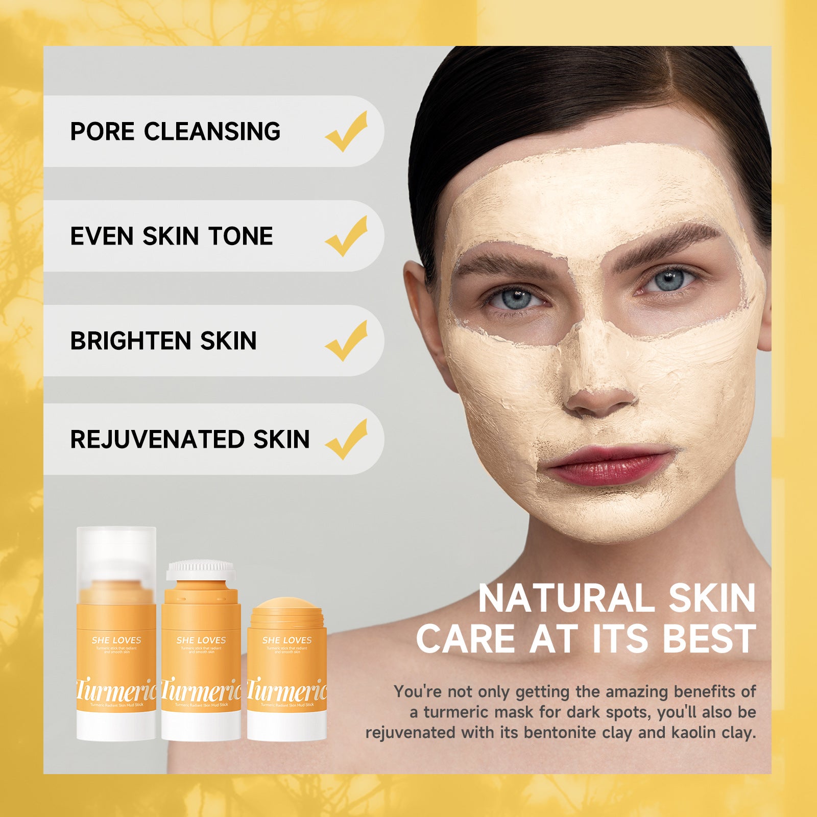 Exclusive Supply sheloves Turmeric Solid Mask Deep Cleansing Brightening Skin Color Oily Skin Smear Mud Mask Stick