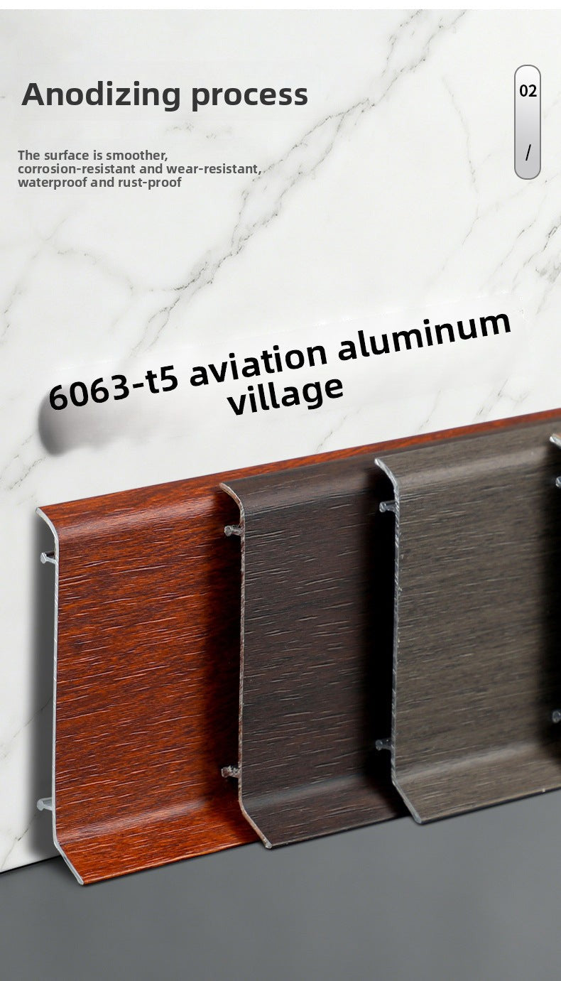 Thickened aluminum alloy skirting board, snap-on metal baseboard, self-adhesive, seamless, stainless steel skirting board for home use
