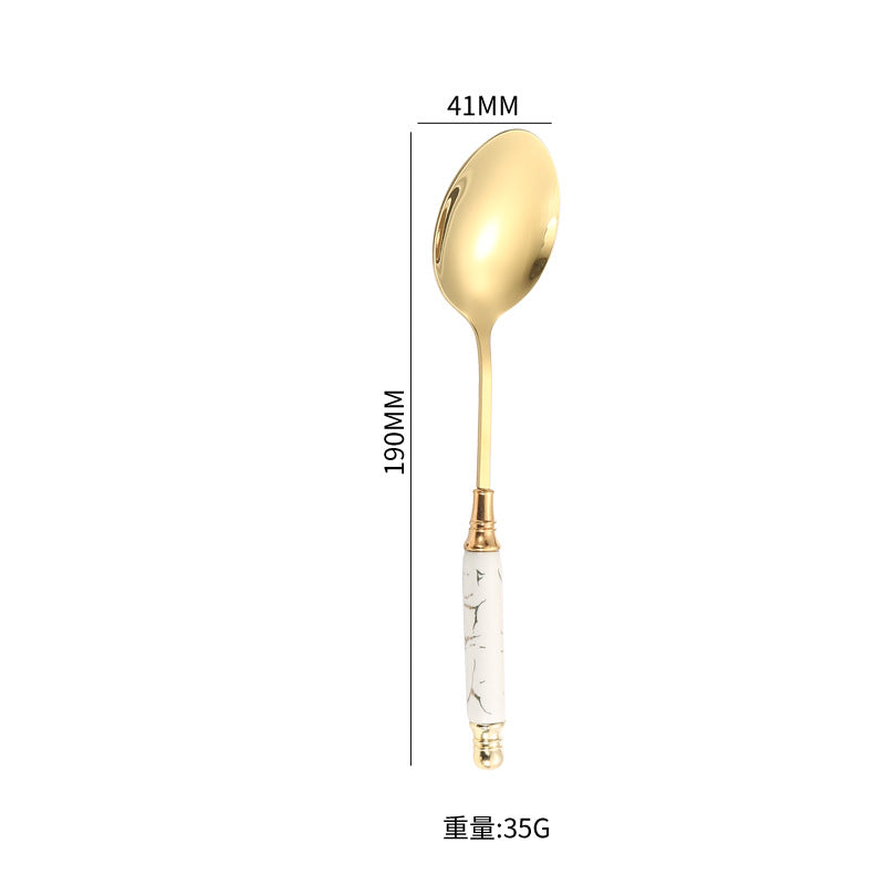 Stainless Steel Cutlery Restaurant Western Steak Knife Fork Imitation Marble Pattern Ceramic Handle Knife Fork Spoon Tea Spoon Tea Fork Set