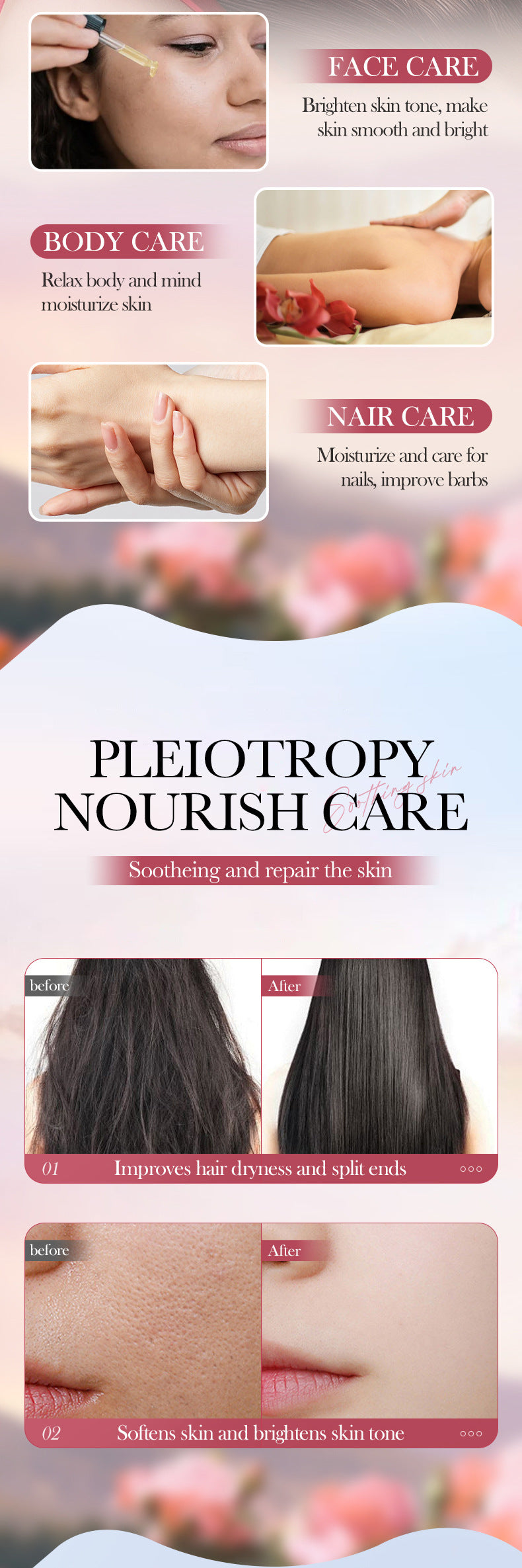 Rose Dried Flower Multi-effect Massage Oil SADOER Moisturizing skin body essential oil cross-border foreign trade wholesale