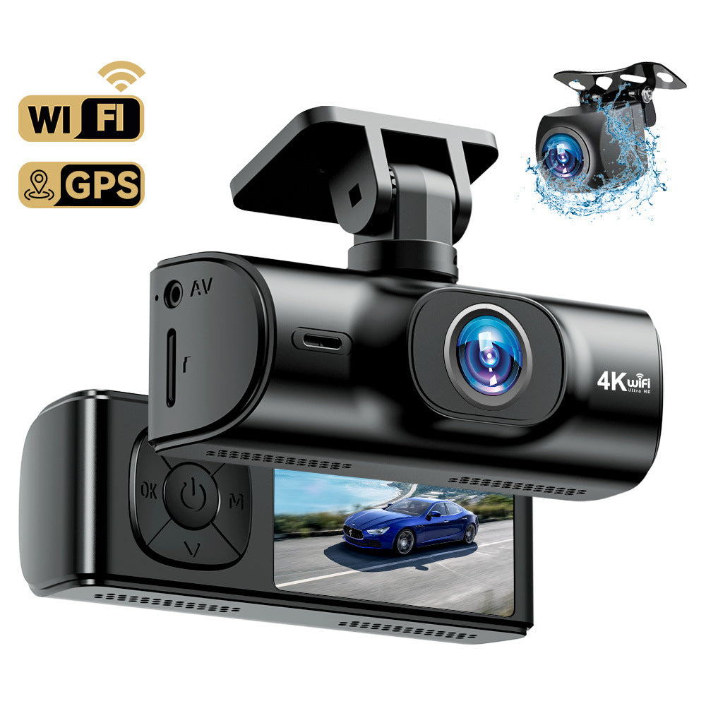 V27Hd4K Driving Recorder WiFi Mobile Phone Interconnection GPS Track Front and Rear Dual Recording Parking Monitoring