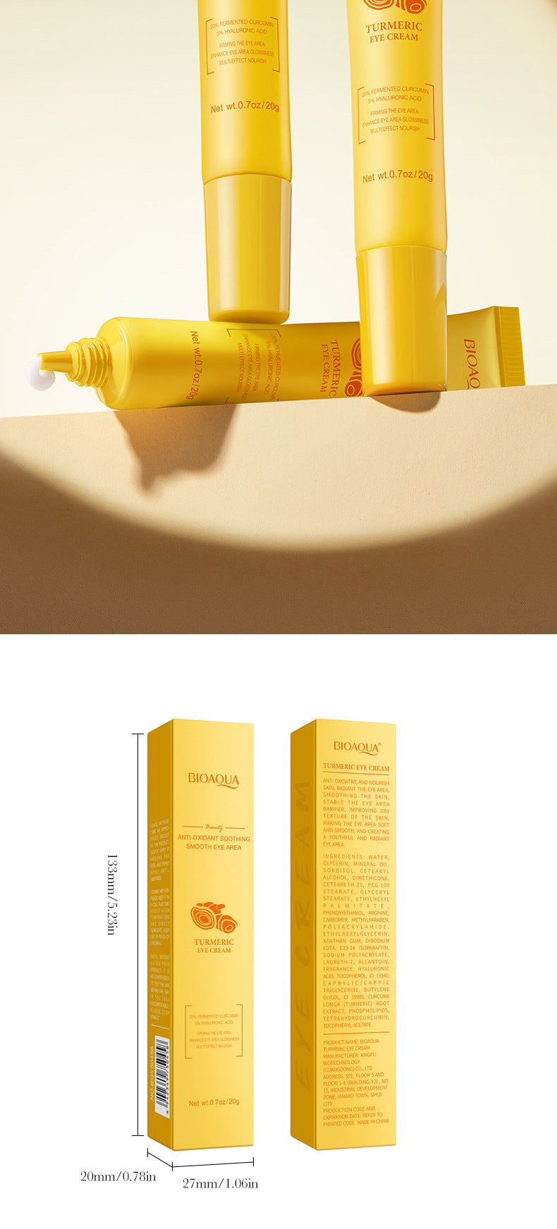 BIOAOUA Turmeric Antioxidant Soothing Eye Cream Brightening, moisturizing and moisturizing eye cream   wholesale