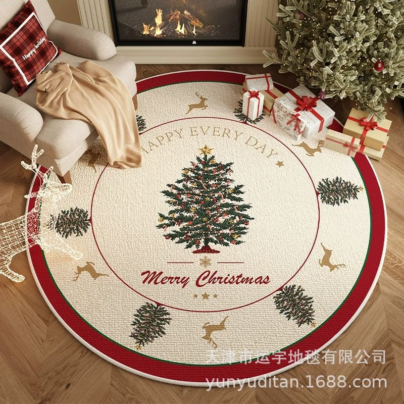 American Christmas Decoration Round Floor Mat Bedroom Living Room Non-Slip Foot Mat Carpet Manufacturer Can Label and Ship on Behalf