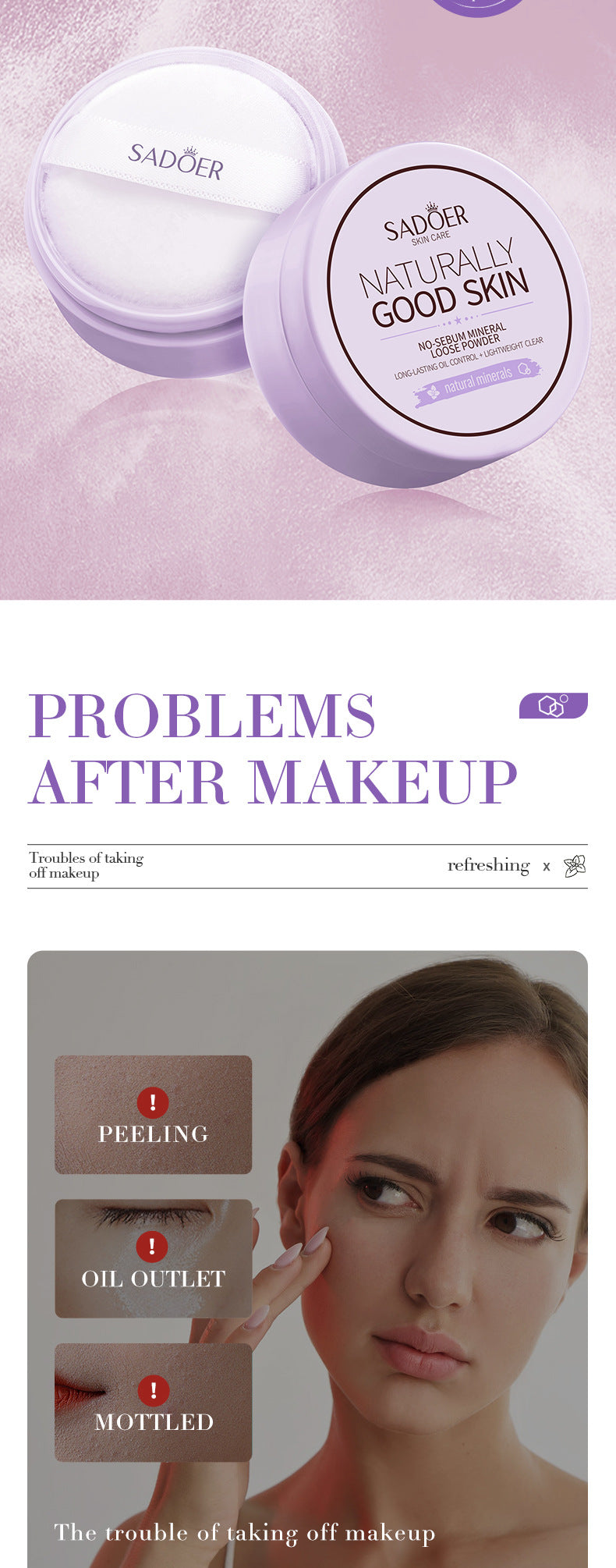Makeup SADOER Mineral Loose Powder Refreshing Lightweight Setting Concealer Powder  Wholesale
