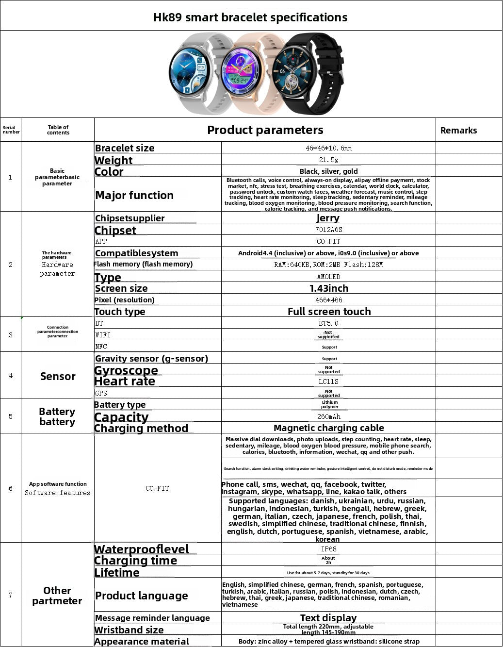 HK89Watch Bluetooth Message Call Heart Rate Monitoring Exercise Blood Oxygen AMOLED Multi-Dial Switching Smart