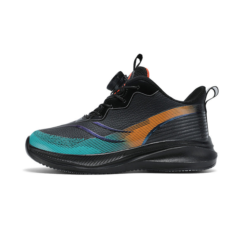 Red Rabbit Rotating Button Children's Shoes Leather Surface Waterproof Middle and Large Children Student Running Shoes Shock Absorption Lightweight Sports Shoes Comfortable
