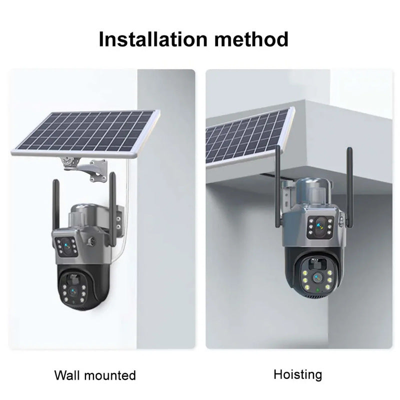 Gunball4g Solar camera HD night vision panoramic home use remote dual lens outdoor surveillance