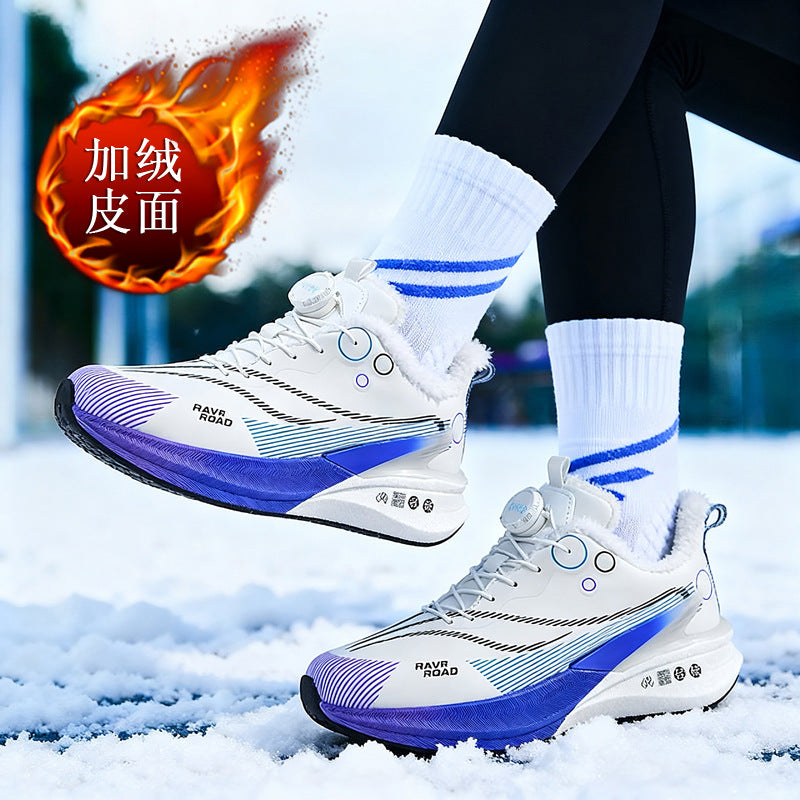 Red Rabbit8PRO Real Explosive Carbon Plate Youth Racing Leather Surface Fleece-Lined Warm Running Shoes for Men and Women with Rotating Buckle Sports Shoes