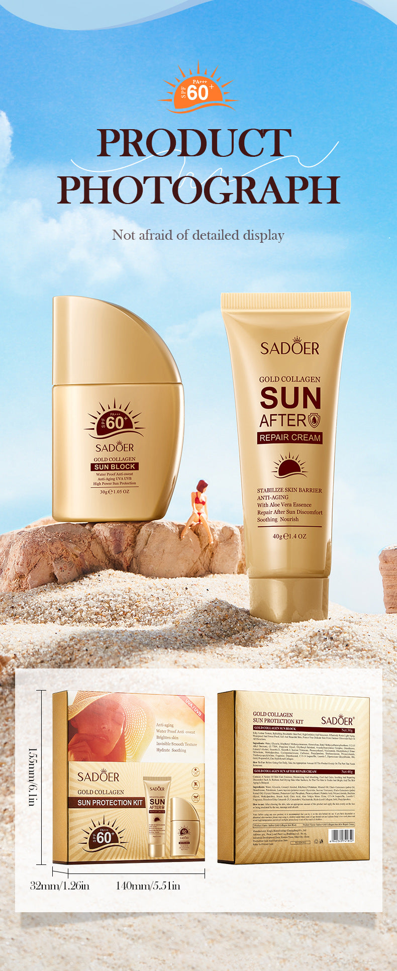 Sunscreen Set SADOER Golden Collagen SPF60+Protective Suit  Wholesale