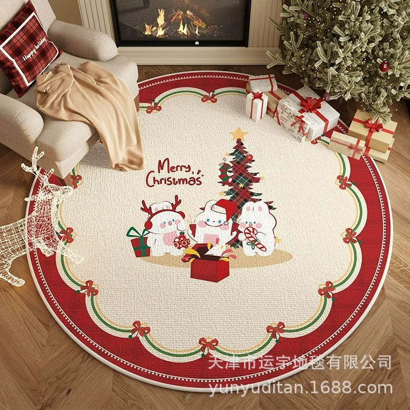 American Christmas Decoration Round Floor Mat Bedroom Living Room Non-Slip Foot Mat Carpet Manufacturer Can Label and Ship on Behalf