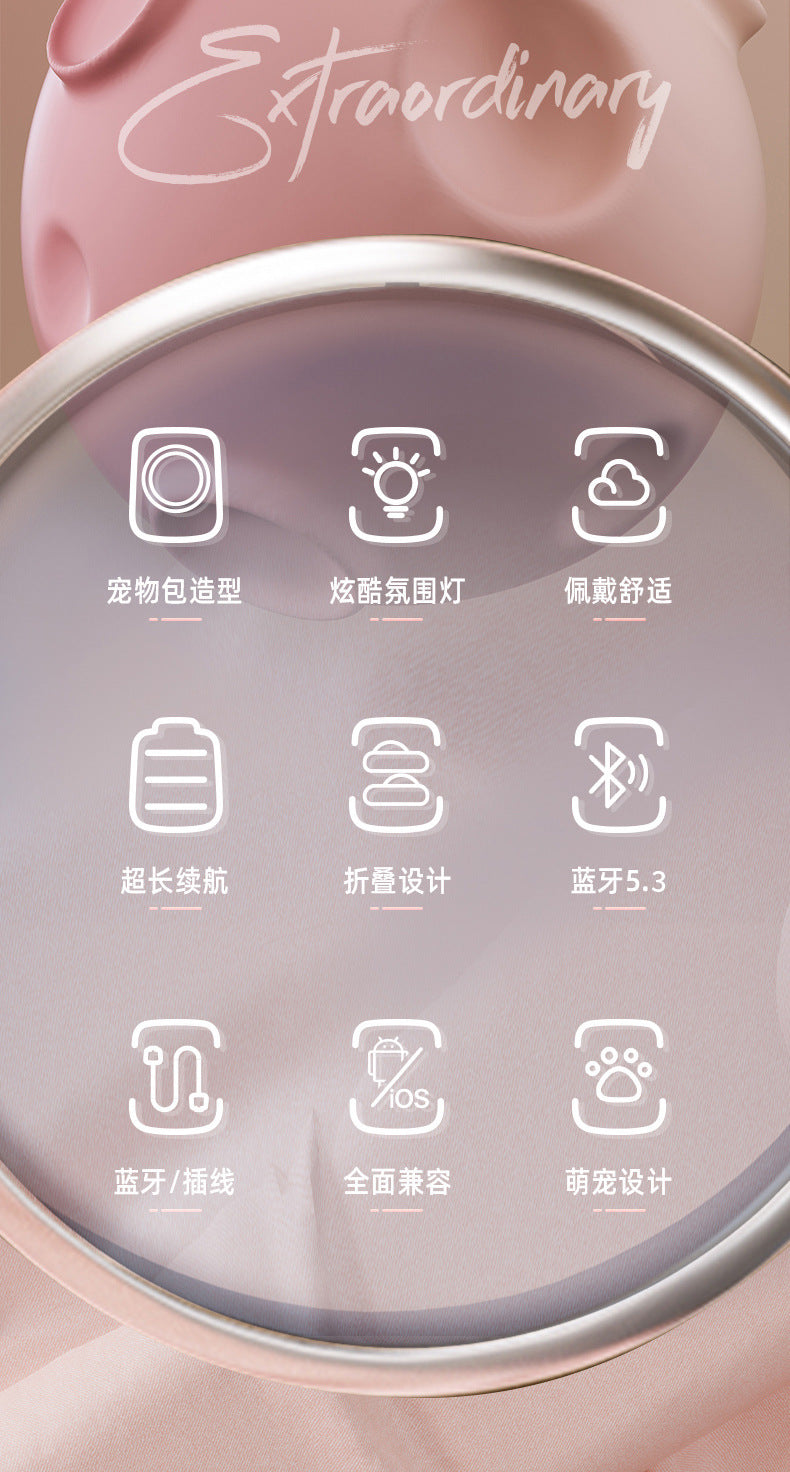 Head-mounted Bluetooth Wireless Earphones Cute Cartoon Cat Full Ear Long Battery Life Support Customization Noise Reduction Cat Ear