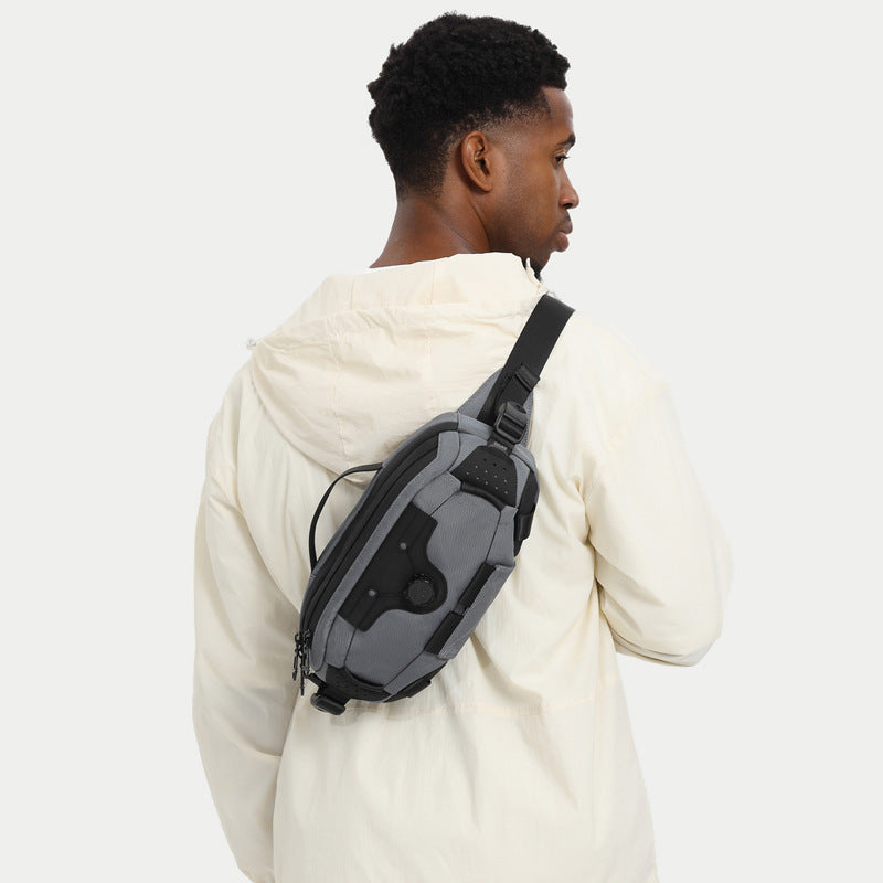 OZUKO Men's Chest Bag Crossbody Waist Bag Multifunctional Tactical Waterproof Portable Outdoor Cycling Trendy Brand High-end Bag