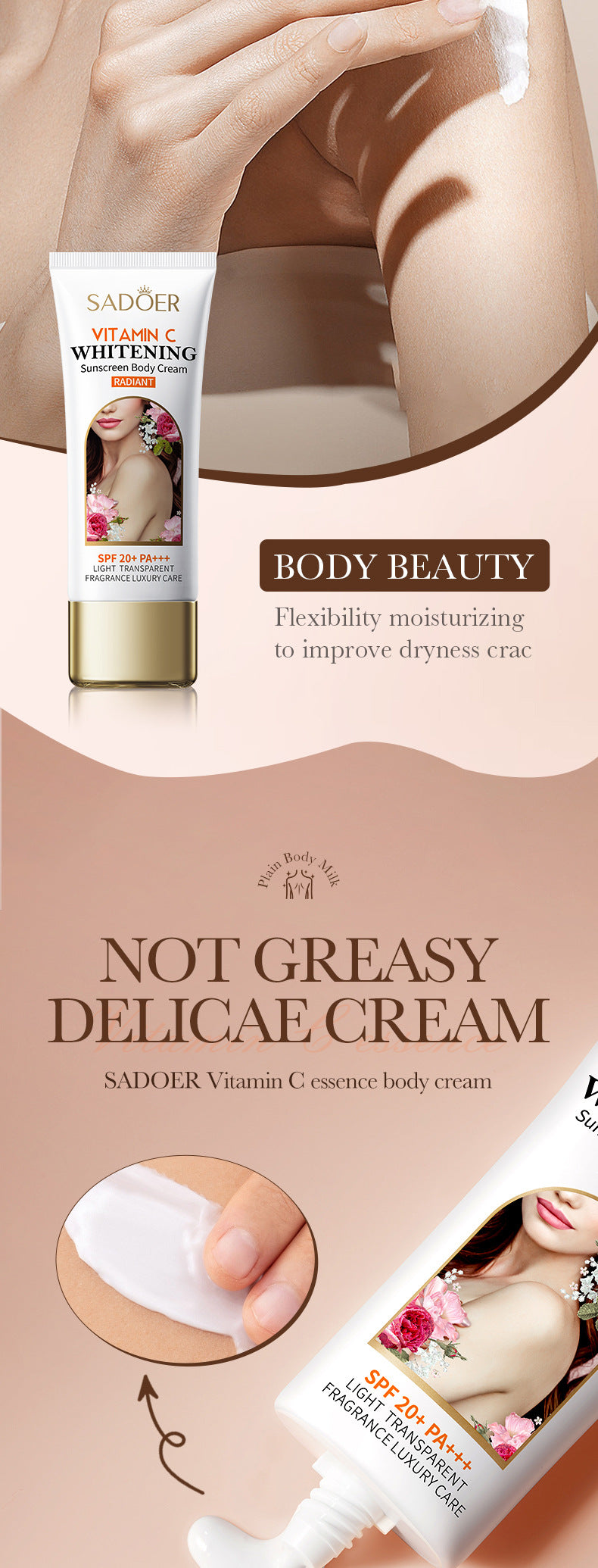 Makeup SADOER Vitamin C Body Cream Sunscreen Whitening Body Lotion  Wholesale