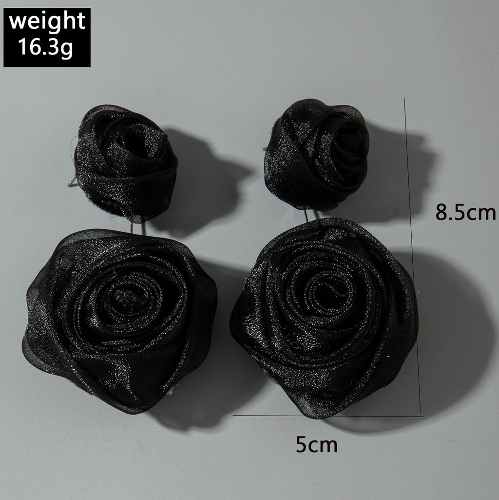 European and American Light Luxury High-End Fabric Rose Flower Earrings Fashion Versatile Three-Dimensional Flower Earrings Wholesale