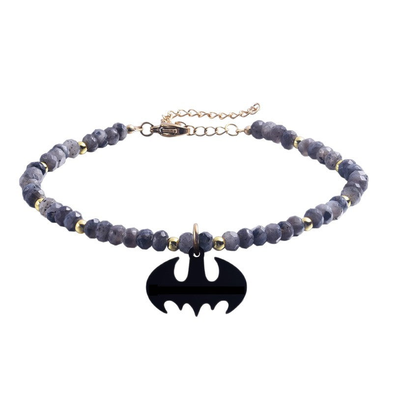Labradorite Mini Bracelet4mm Diamond-shaped Bead Extension Chain European and American Movie Hero Bat Man Batman Bracelet