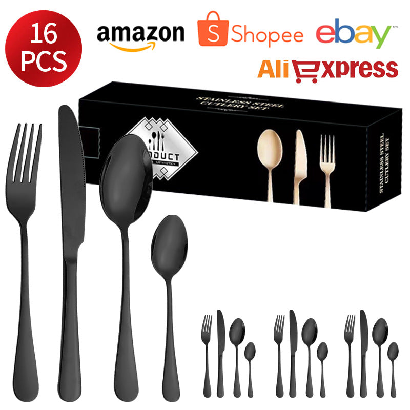 1010Stainless Steel Cutlery Set Hotel Titanium Coated Western Steak Knife Fork Spoon Tea Spoon24Set