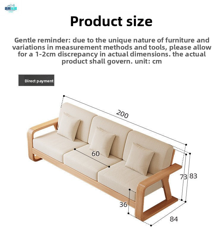 Nordic Modern Minimalist Solid Wood Three-Seater Sofa for Living Room Small Apartment Combination Sofa with Removable and Washable Fabric Cover