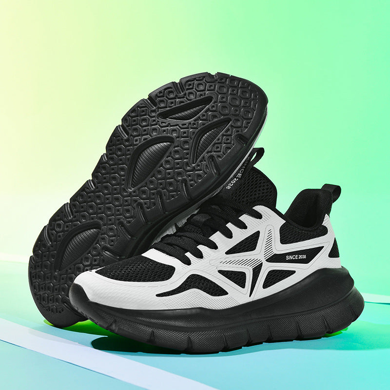 New Thick-Soled Racing Sports Shoes for Middle School Students, High Elastic Running Shoes for Men and Women, Breathable Flyknit Mesh Shoes for Couples