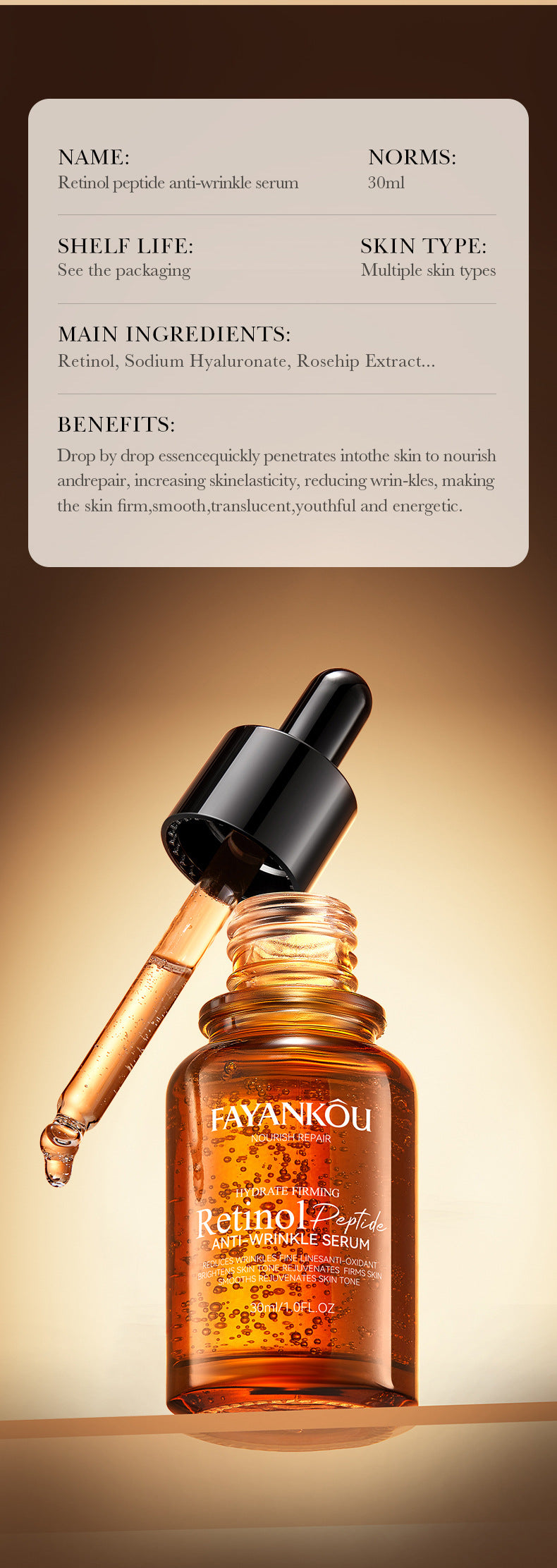 Retinol Peptide Skincare Series  FAYANKOU Amino Acid Facial Cleanser  Wholesale