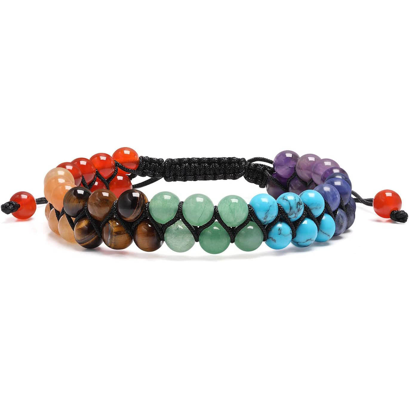 Hot Sale6mm Natural White Turquoise Colorful Double Layer Bracelet Braided Rope Adjustable Tiger Eye Stone Double Row Bracelet