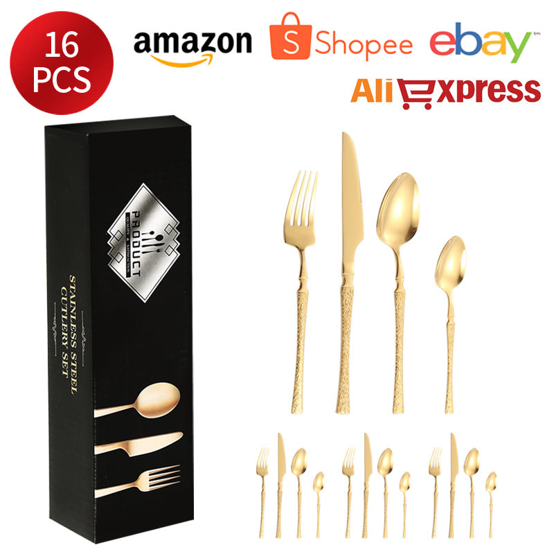 410Stainless Steel Cutlery Hotel Restaurant Hammered Knife Fork Spoon Set Western Small Waist Bark Pattern Steak Knife Fork