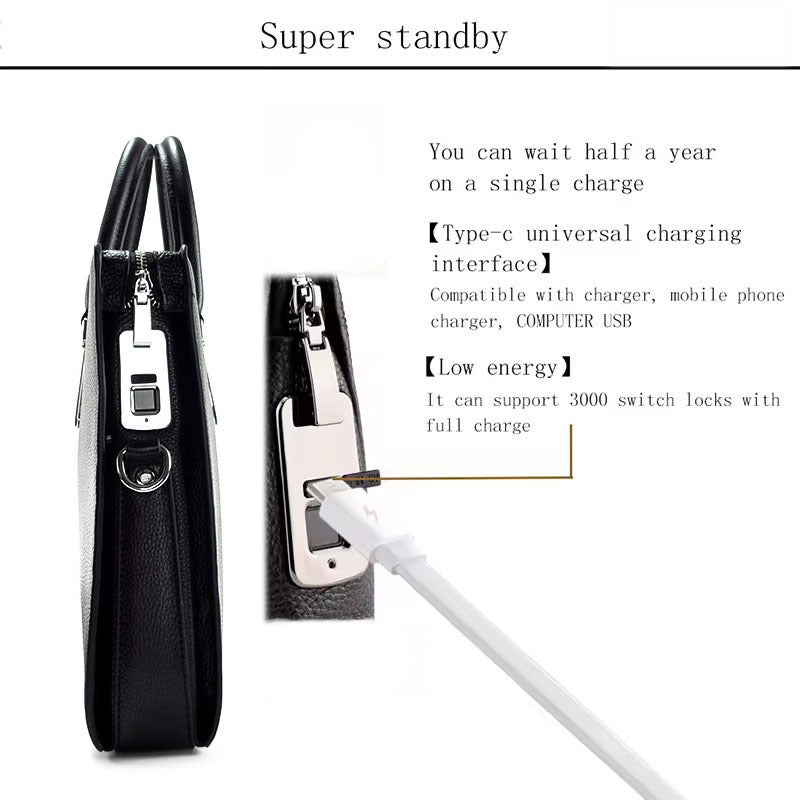 Anti-theft Fingerprint Lock Genuine Leather Briefcase Men's Business Handbag Commuting High-end Shoulder Crossbody Bag Fingerprint Unlock