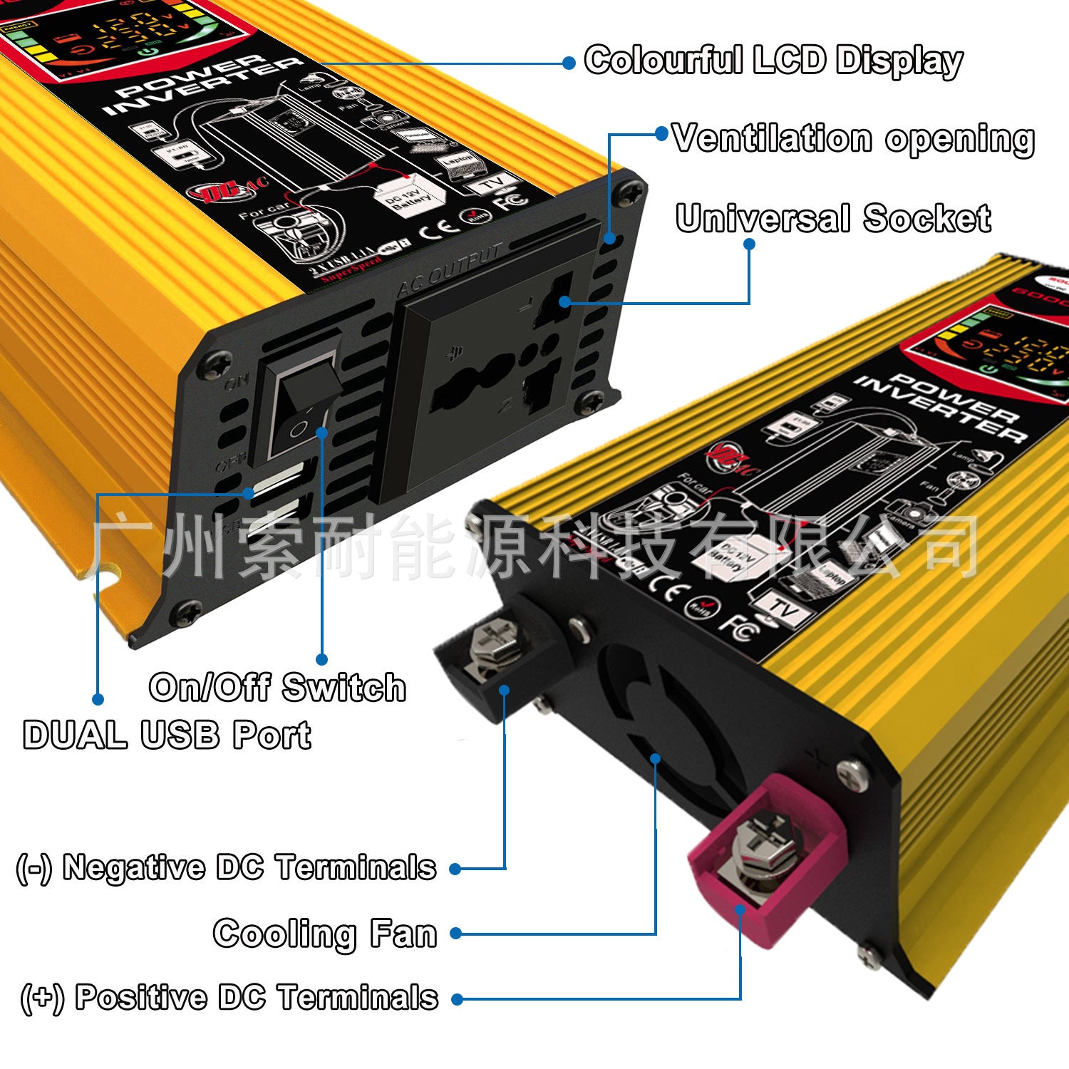Tang Dynasty Three Car Inverter500W 12V Turn220V 110V Smart Display Screen Dual USB Mouth inverter