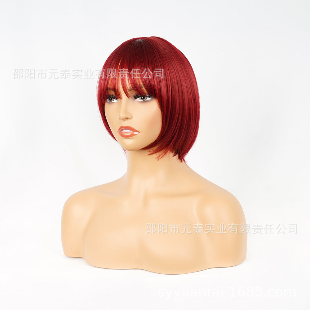 Air Bangs Medium Short Straight Hair BOBO Wig BUG Wig wigs Neck-Length European and American Style Wig African Wig