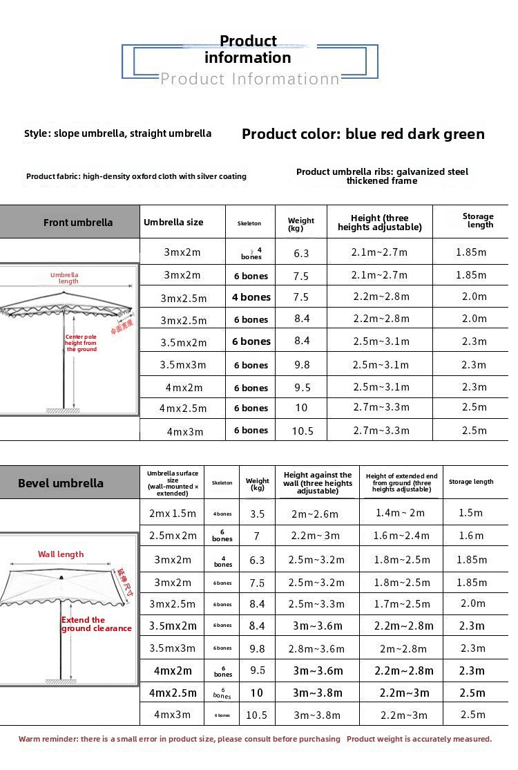 Outdoor Stall Sunshade Umbrella Shop Front Commercial Square Folding Telescopic Slope Umbrella Sun Protection Thickened Rain Shelter